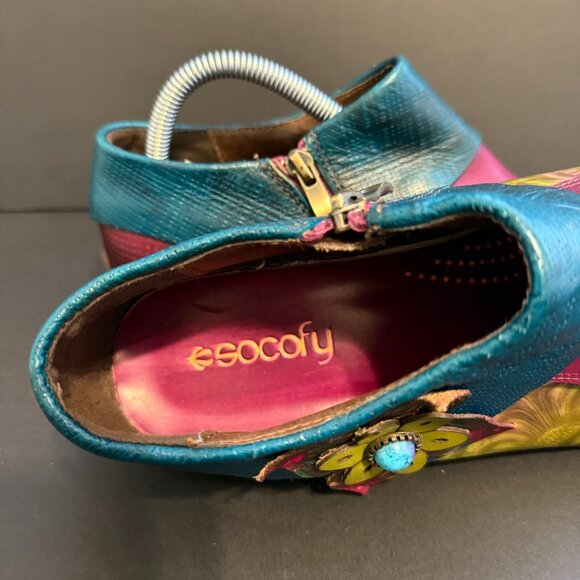 Socofy Women's Booties 9.5 (40) Rainbow Leather Flower Accent Turquoise Stone - Picture 7 of 9